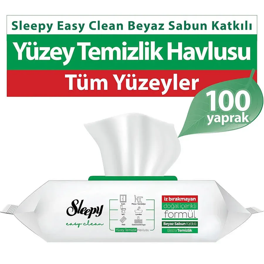 Sleepy Easy Clean Beyaz Sabun Katkılı Yüzey Temizlik Havlusu 100 Yaprak