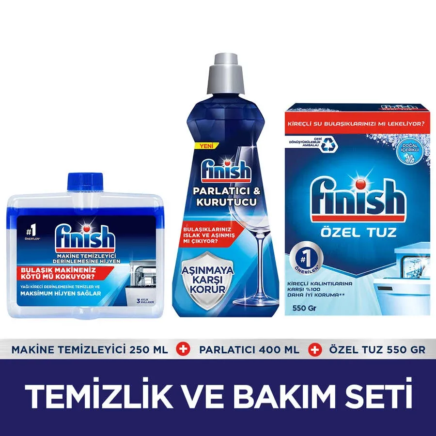 Finish Temizlik Ve Bakım Seti (Parlatıcı 400 ML+Makine Temizleyici Sıvı 250 ML+Tuz 500 GR)