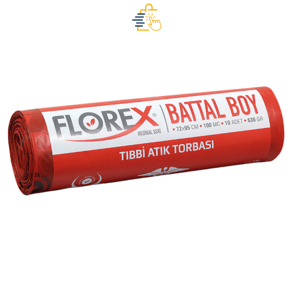 FLOREX Tıbbi Atık Baskılı Battal Boy 72*95 cm Çöp Torbası C Katlama