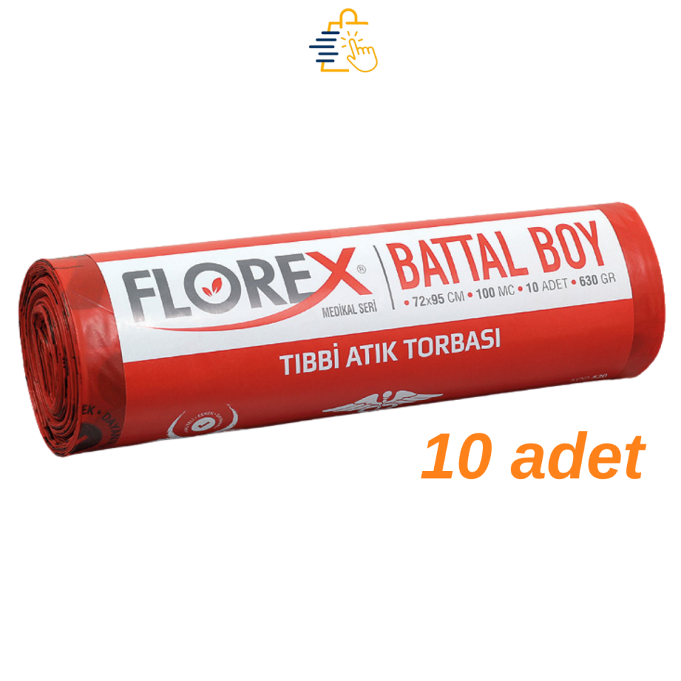 Florex 530 Tıbbi Atık Baskılı Battal Kırmızı Çöp Torbası 72X95Cm 10 Rulo (1 Rulo 10 Adet)