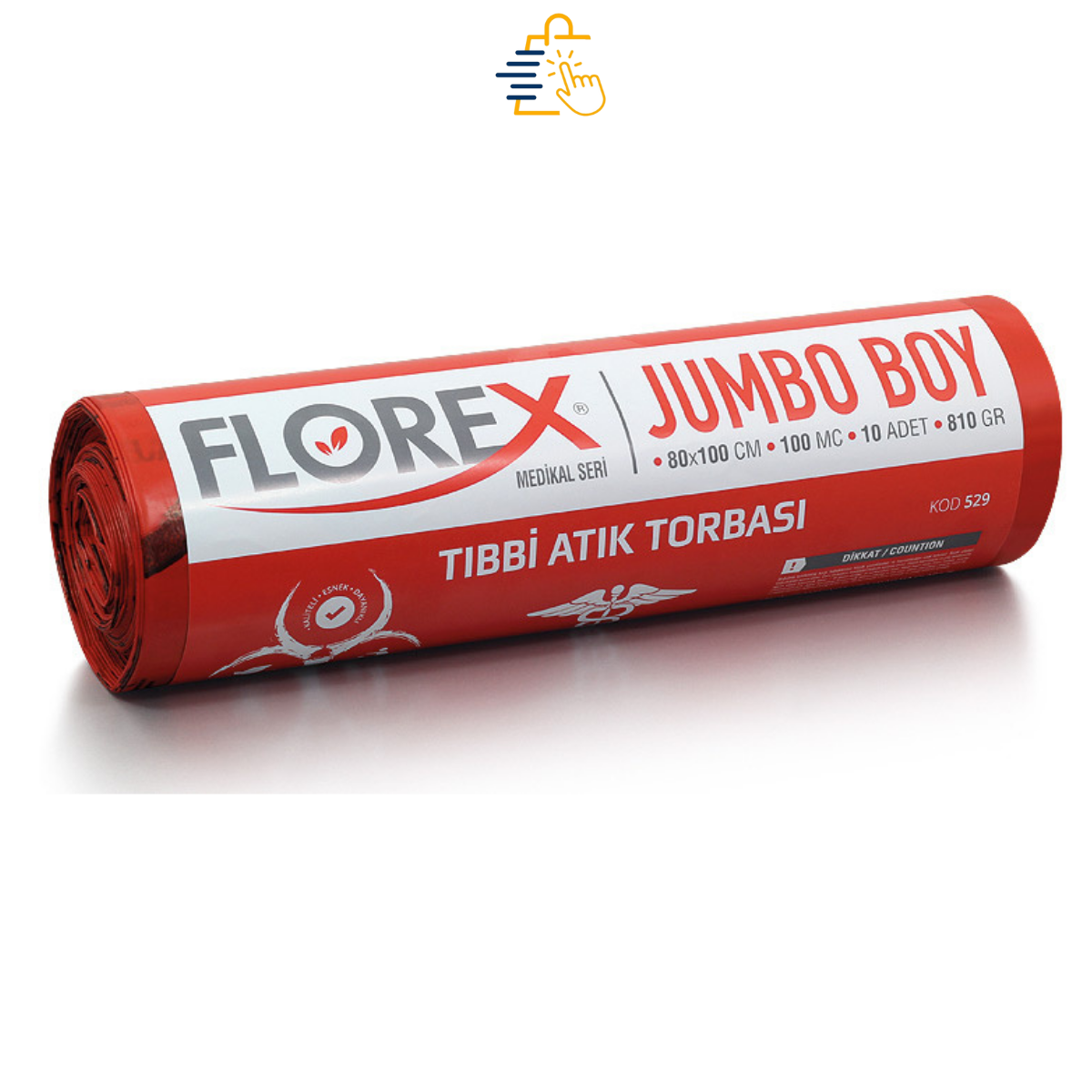 FLOREX Tıbbi Atık Baskılı Jumbo Boy  80 x 110 cm Çöp Torbası C Katlama