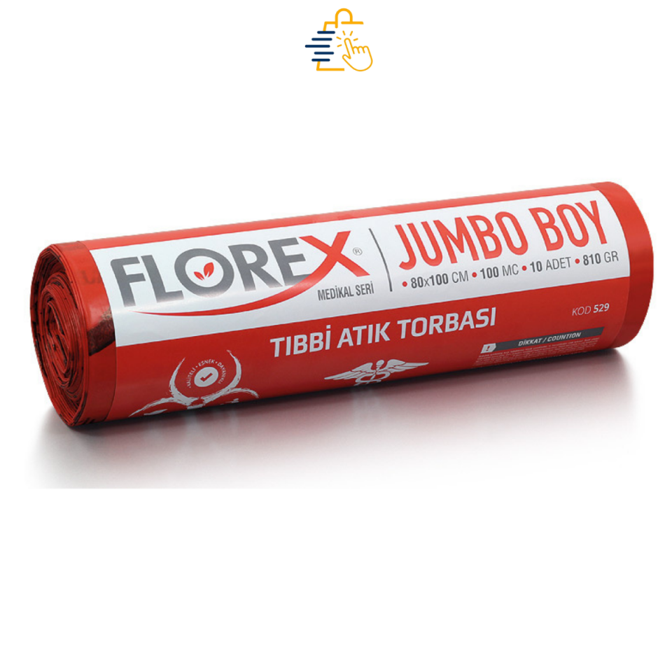 FLOREX Tıbbi Atık Baskılı Jumbo Boy  80 x 110 cm Çöp Torbası C Katlama