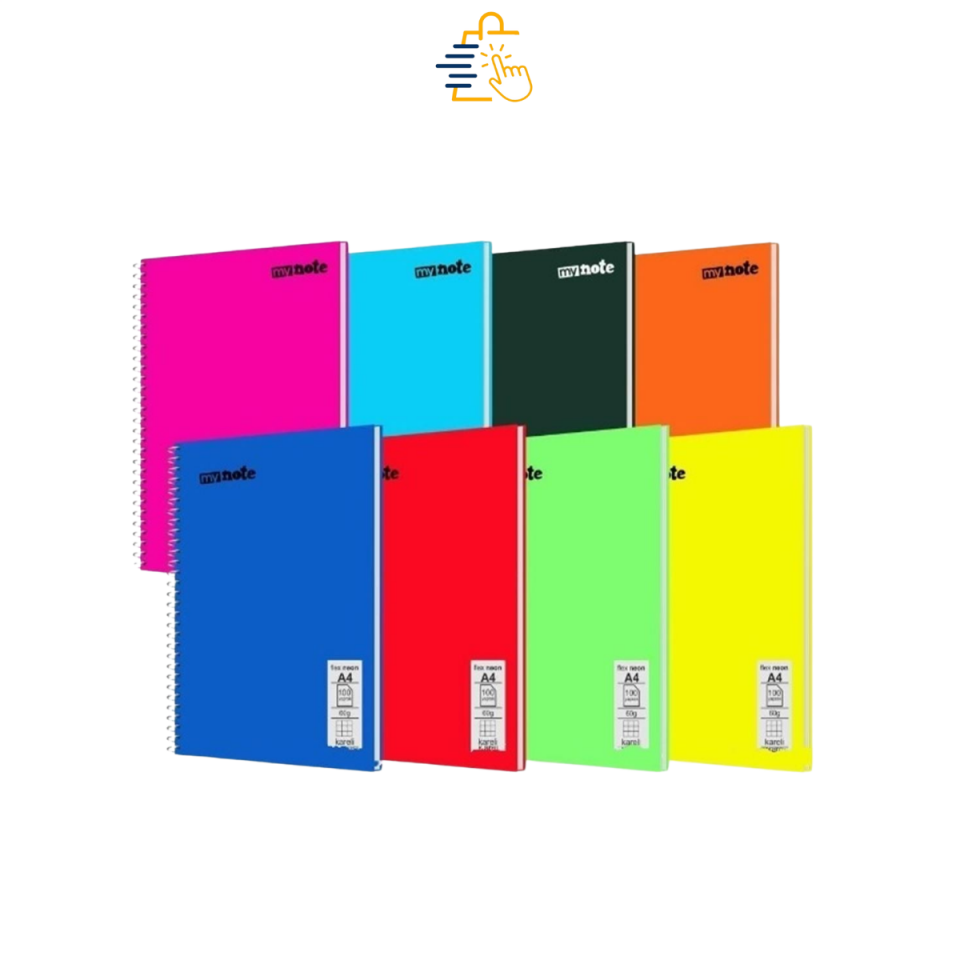 Flex Neon Defter A4 PP Kapak Spiralli 120 Yaprak Çizgili (6’lı Paket)
