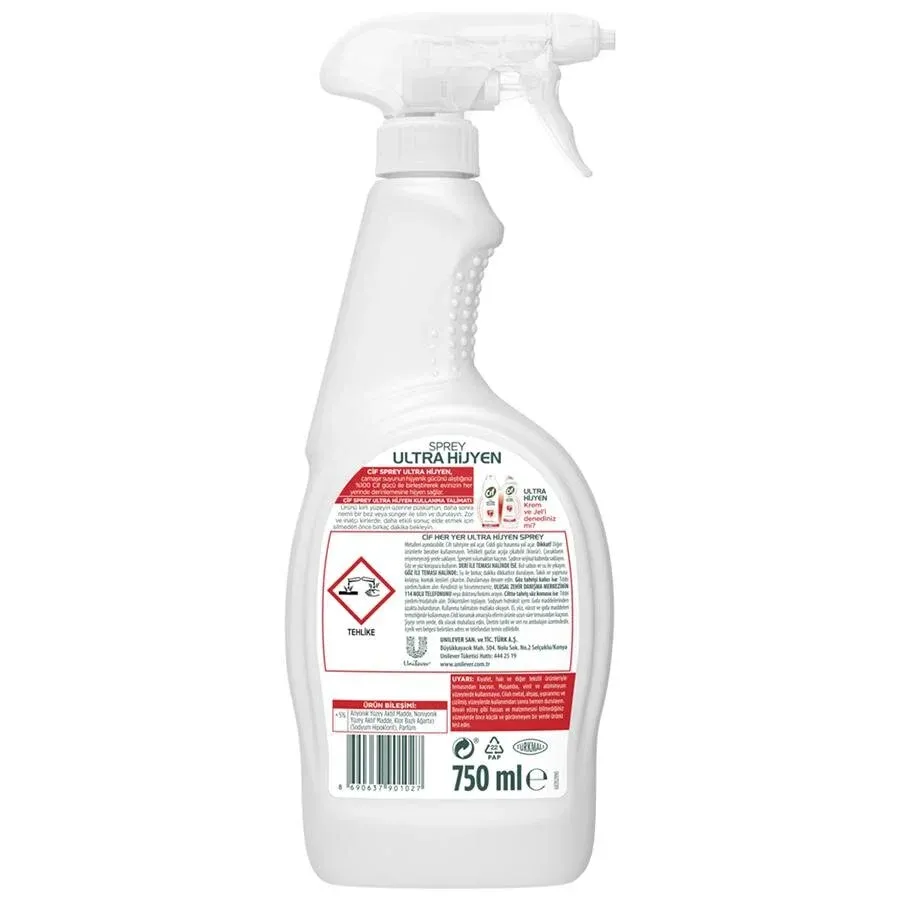 Cif Yağ Çözücü Sprey Ultra Hijyen 750 ml