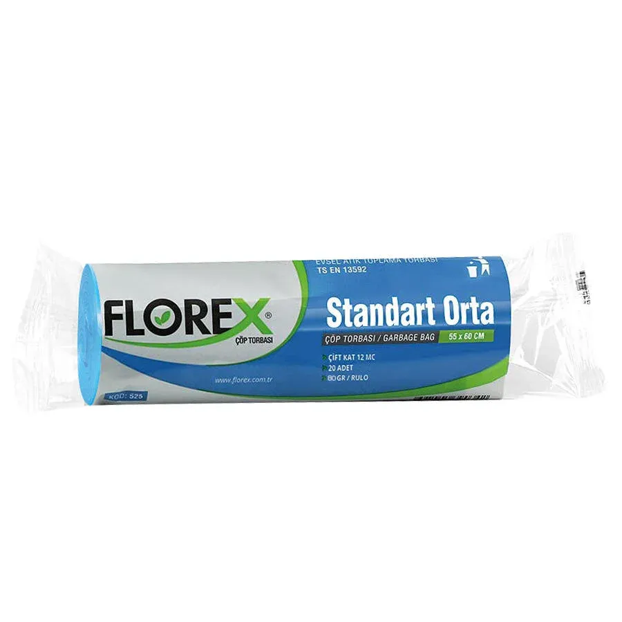 Florex Çöp Torbası Standart Orta Boy 55 x 60 cm Mavi 20'li Paket