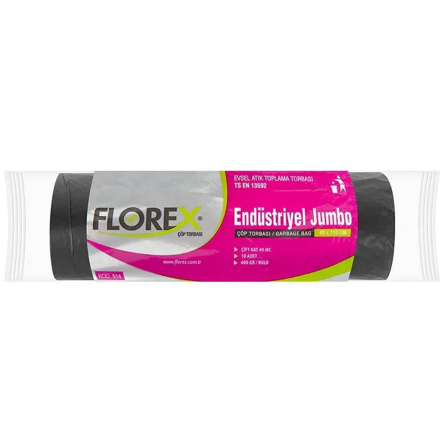 Florex Endüstriyel Çöp Torbası Jumbo Boy 80 cm x 110 cm Siyah 10'lu Paket