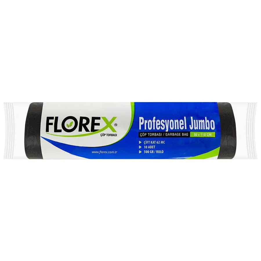 Florex Profesyonel Çöp Torbası Jumbo Boy 80 cm x 110 cm Siyah 10'lu Paket