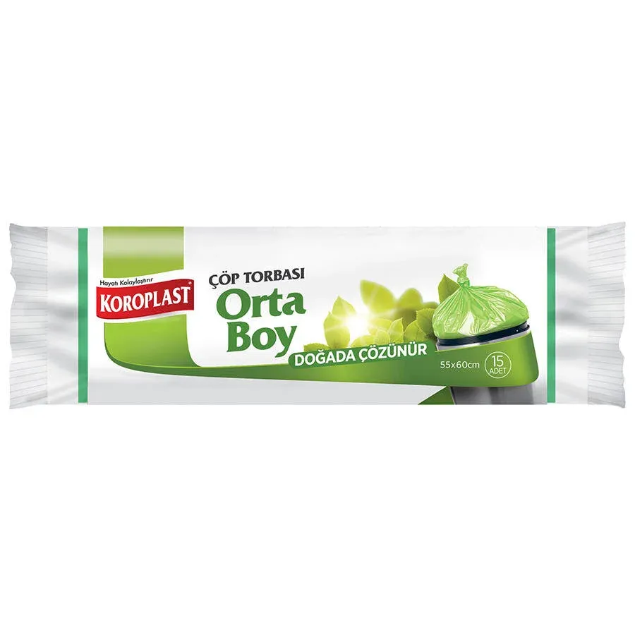 Koroplast Doğada Çözünür Çöp Torbası Orta Boy 80 cm x 110 cm Yeşil 15'li Paket