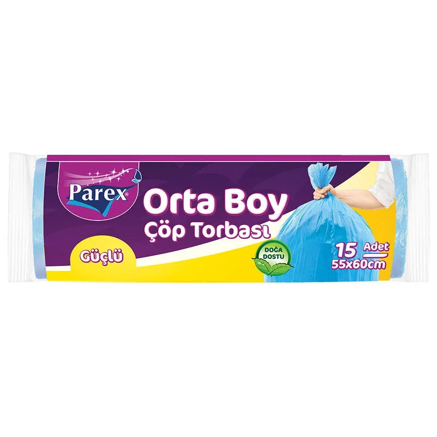 Parex Güçlü Çöp Torbası Orta Boy 55 cm x 60 cm Mavi 15'li Paket