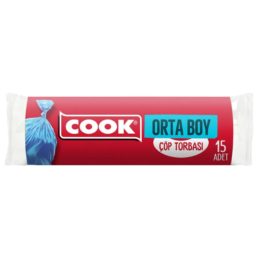 Cook Çöp Torbası Orta Boy 55 cm x 60 cm Mavi 15'li Paket